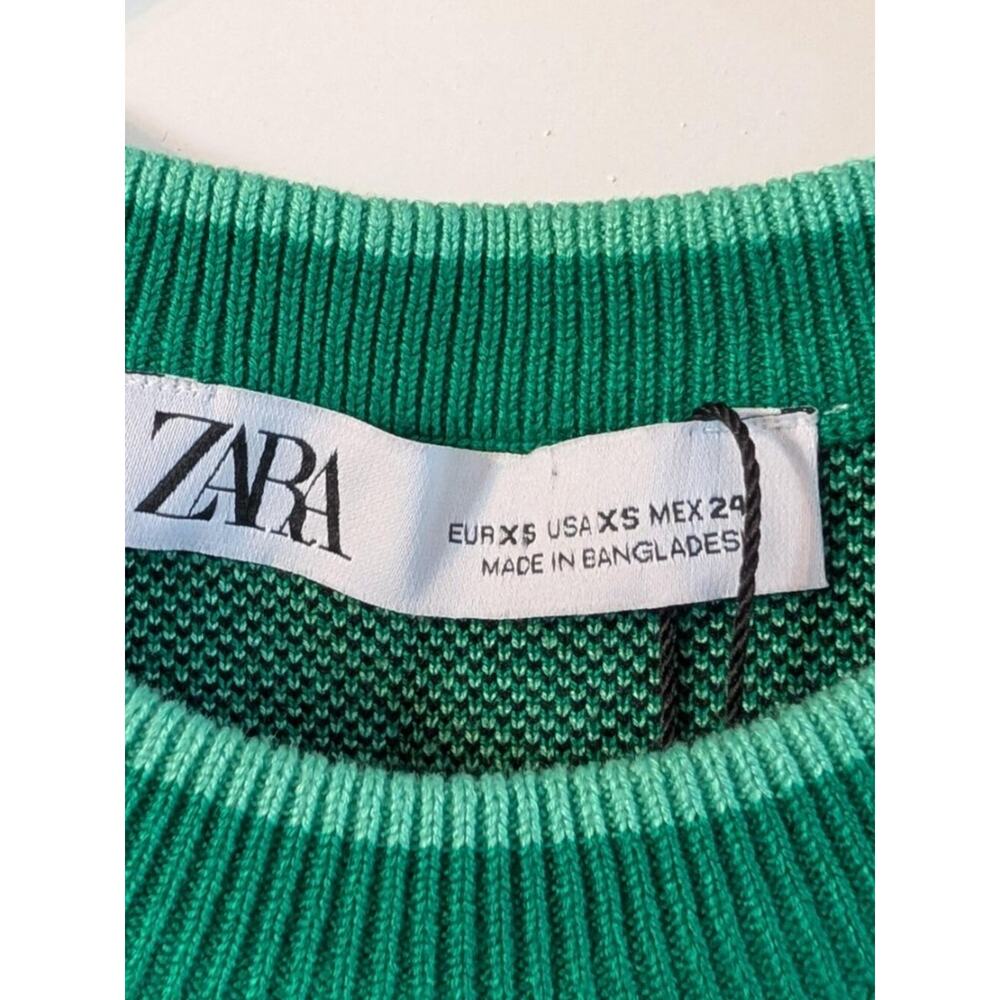 Zara Argyle Sweater Dress XS Green Preppy Bodycon Knit Sleeveless  Y2K - Picture 3 of 5